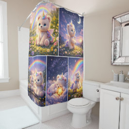 Para Box Cortina de chuveiro de urso de pelúcia unicórnio