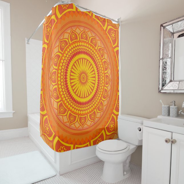 Para Box Cortina de chuveiro laranja com mandala indiana (In Situ)