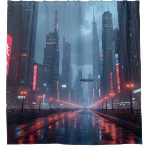 Para Box Cortina de Chuveiro Paisagem Urbana Cyberpunk Neon