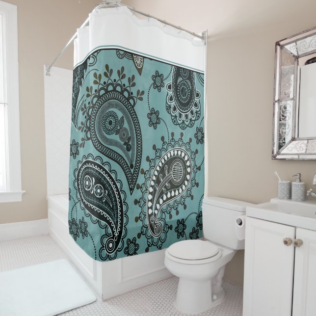 Para Box Cortina de chuveiro paisley azul-marinho (In Situ)