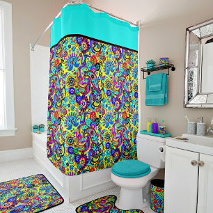 Para Box Cortina de chuveiro paisley floral brilhante