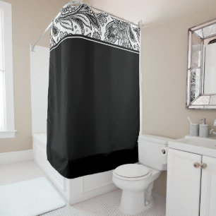 Para Box Cortina de chuveiro paisley preta e branca