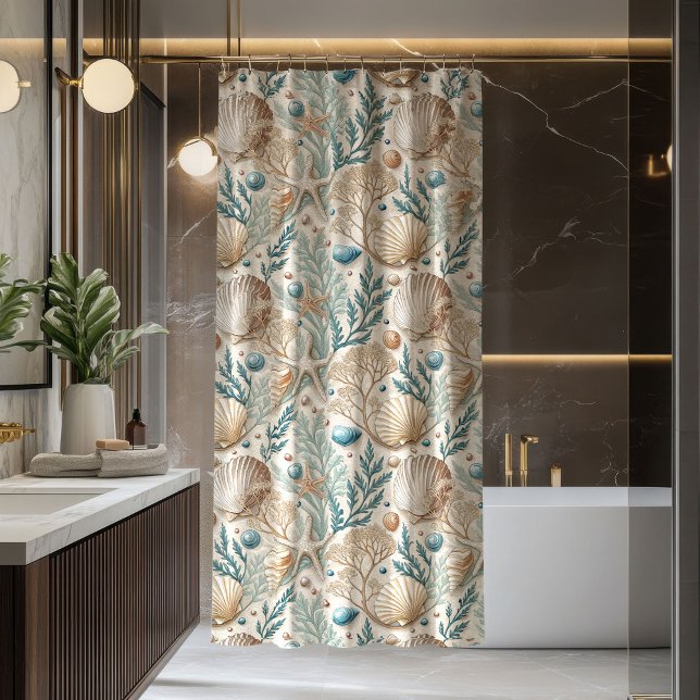 Para Box Cortina de Praia da Moda Olhar Marítimo Pastel (Trendy Seaside Curtain Pastel Maritime Bath Look)