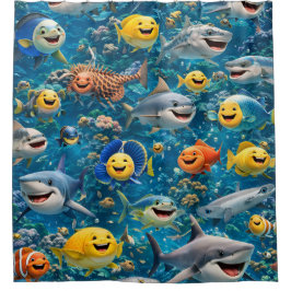Para Box criaturas felizes sorrindo sob o mar, cortina de c