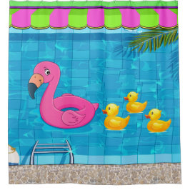 Para Box Flamingo divertido na cortina de Chá de Piscina