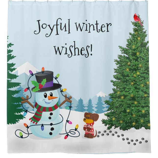 Para Box Joyful Winter Snowman Pup Chá Cortina de Natal (Frente)