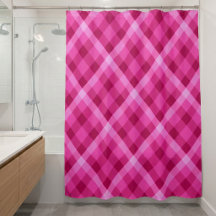 Lindo Cortina de Banho Xadrez Rosa Magenta