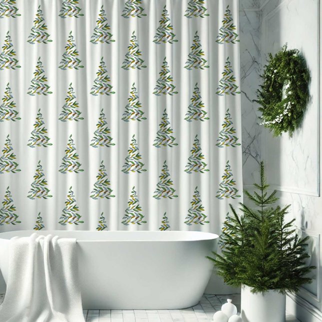Para Box Padrão de Árvore da Cortina de Natal escandinava (Scandinavian Christmas shower curtain features a Christmas tree pattern art and design by Victoria )