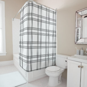 Para Box Tartan Xadrez Branco com Cortina Chá Linhas Pretas