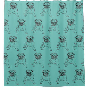 Para Box Tendy Teal Blue Pug Cão Desenho Cortina