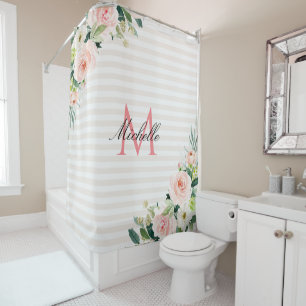 Para Box tiras brancas cortina chá monograma floral