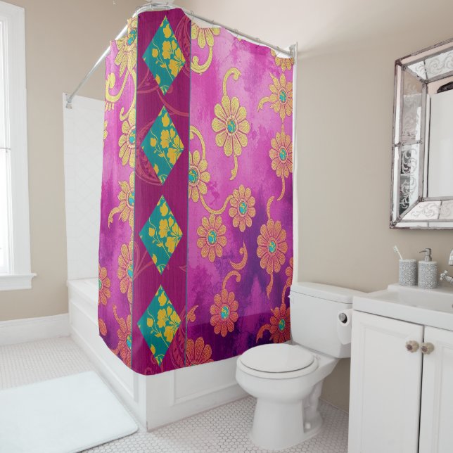 Para Box Turquesa Rosa Oriental Floral - Cortina Chá (In Situ)