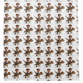 Para Box Um menino cavalgando uma cortina de chá T-Rex