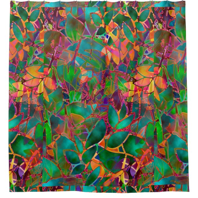 Para Box Vitral abstrato floral da cortina de chá (Frente)