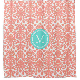Para Chuveiro Chá de Aqua Coral Damask Monograma - Cortina