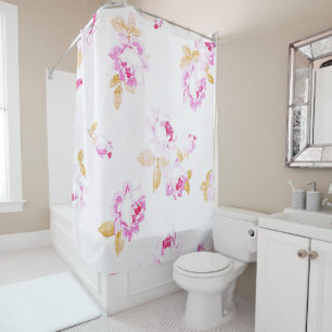 Para Chuveiro Cortina chique Rosa Rosa Rosa Linen - Chá