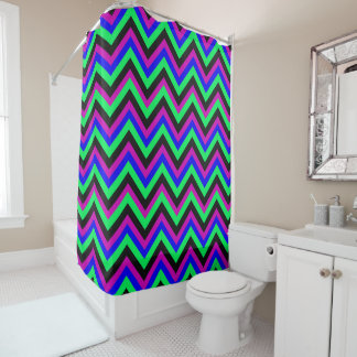 Para Chuveiro Cortina de Banho Neon Chevron Rainbow – Colorida O