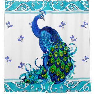 Para Chuveiro Cortina de chá azul do redemoinho do pavão