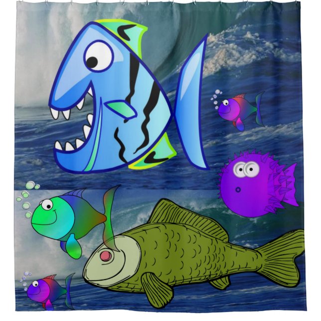 Para Chuveiro cortina de chá de peixes do oceano infantil (Frente)