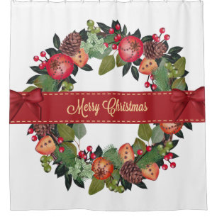 Para Chuveiro Cortina de Chá de Wreath de Natal Tradicional