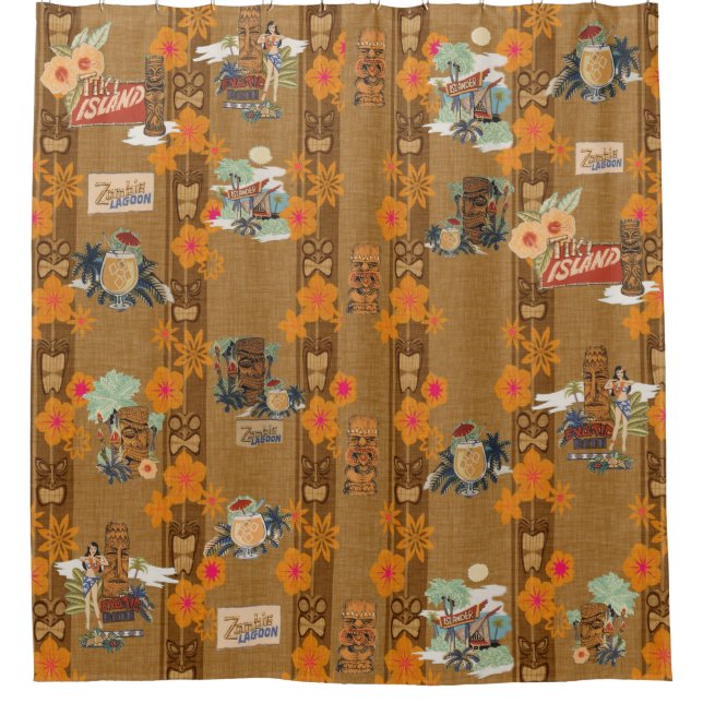 Para Chuveiro Cortina de chá do banho de Tiki (Frente)