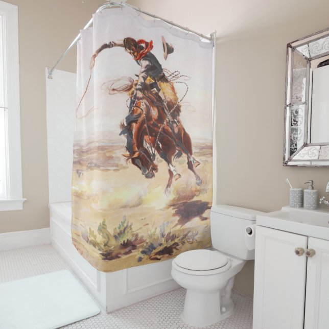 Para Chuveiro Cortina de Chá do Vintage Rodeo Cowboy Bronc Rider (In Situ)