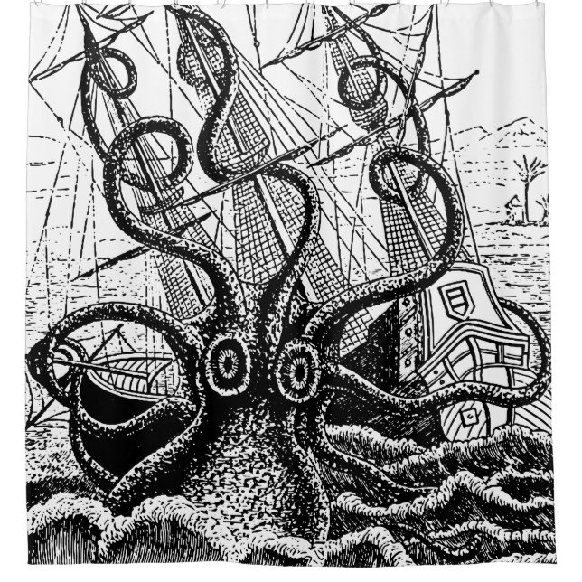 Para Chuveiro Cortina de chá gigante do polvo do ataque de (Frente)