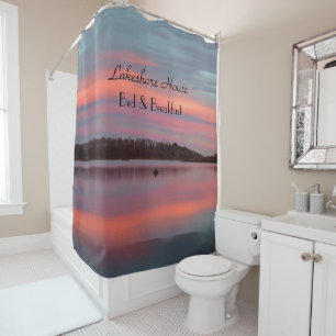 Para Chuveiro Cortina de chá personalizada por do sol do lago