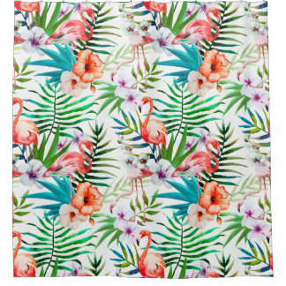 Para Chuveiro Cortina de chá tropical do hibiscus do flamingo