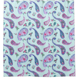 Para Chuveiro Cortina de Lavanda Aqua Paisley