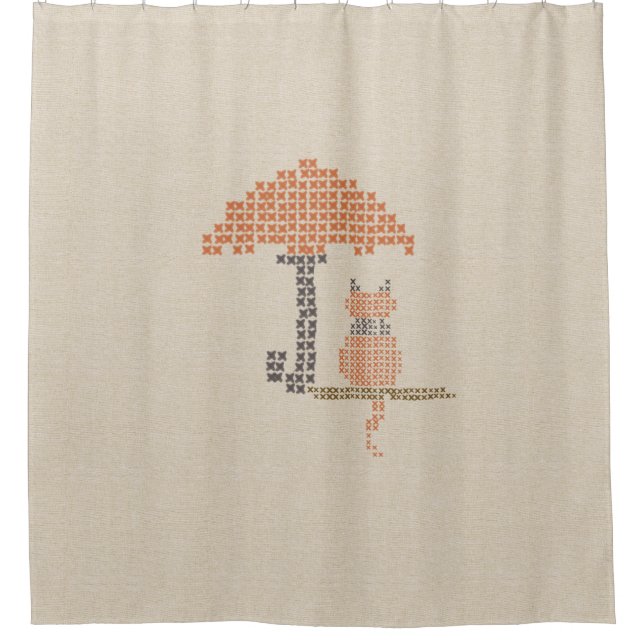 Para Chuveiro Cozy Funny Cat Linen Olhe Cortina Chá (Frente)