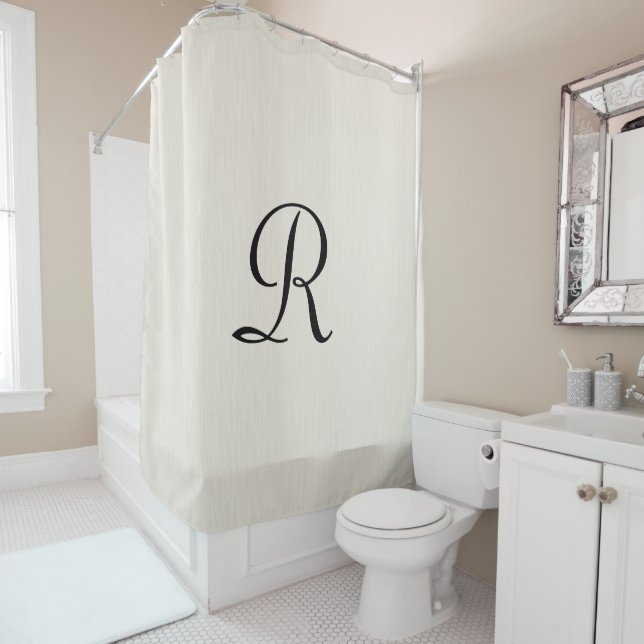 Para Chuveiro Faux Branco Burlap Chá Cortina Monograma (In Situ)