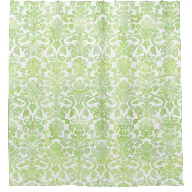 Para Chuveiro Luz - cortina de chá verde do damasco da aguarela (Frente)