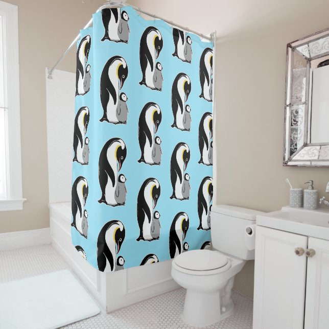 Para Chuveiro Luz do teste padrão dos pinguins - cortina de chá (In Situ)