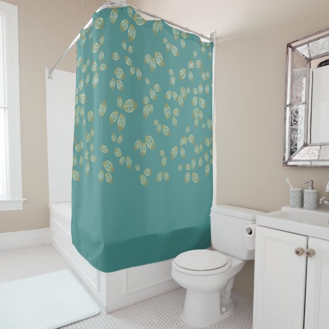 Para Chuveiro Ouro Cortina de Chá Folha em Teal (In Situ)