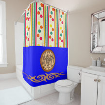 Pontos do arco-íris cortina azul colorida do chuve