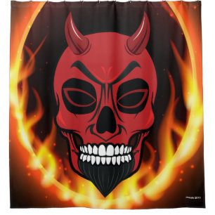 Para Chuveiro Red Devil Skull Skeleton Chá Cortina Home Decore
