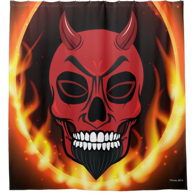 Para Chuveiro Red Devil Skull Skeleton Chá Cortina Home Decore (Frente)