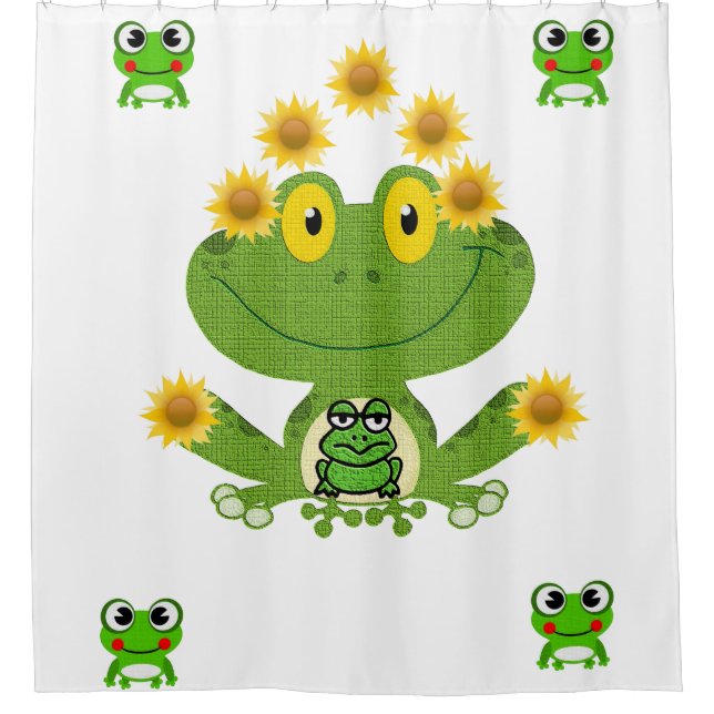 Para Chuveiro Sapo amarelo verde cortina branca (Frente)