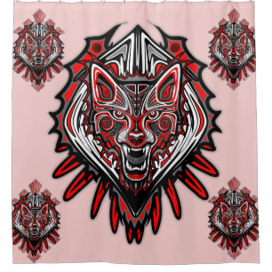 Para Chuveiro Wolf Tattoo Style Haida Art Chá Cortina