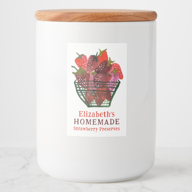 Para Comida Cesta de Morango em Aquarela Rótulo Personalizado  (Frente)
