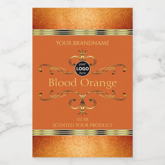 Para Comida Glitter Elegante Rótulo de produto Dourado Laranja (Rótulo Único)