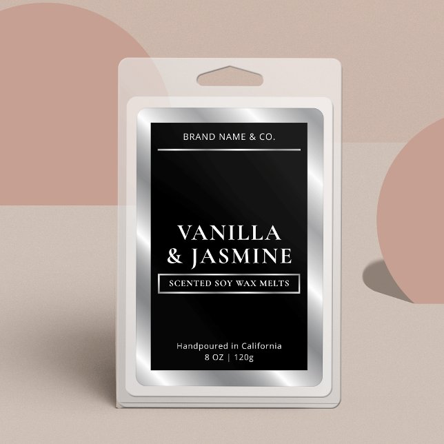 Para Comida Rótulo de fusão de cera de empacotamento preto e p (Modern vertical product label in black and silver perfect for wax melts, candles and more)