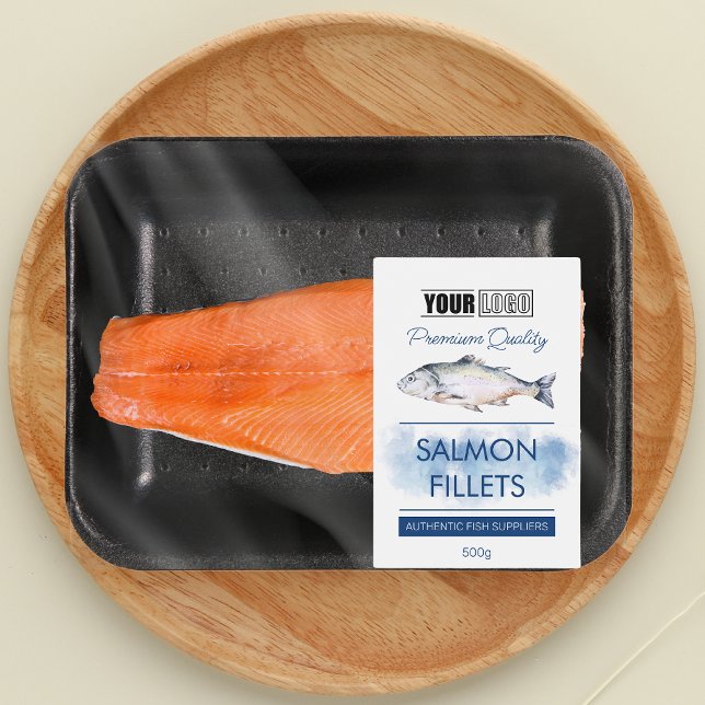 Para Comida Rótulo de Produto de Peixe com Filés de Salmão com (Criador carregado)
