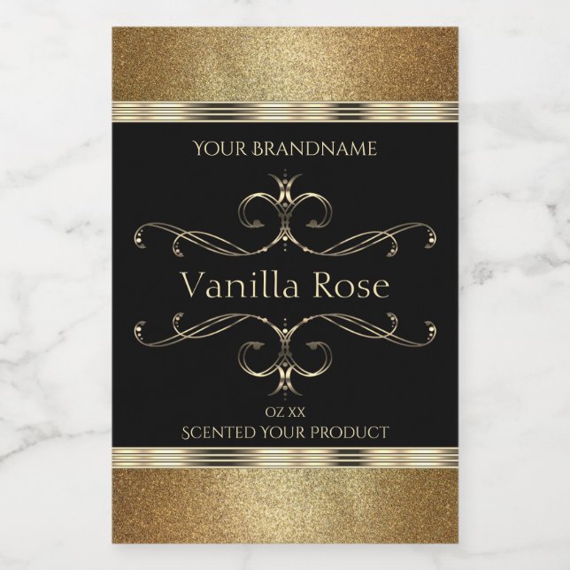 Para Comida Rótulo de Produto Negro Dourado Ornamental de Luxo (Rótulo Único)
