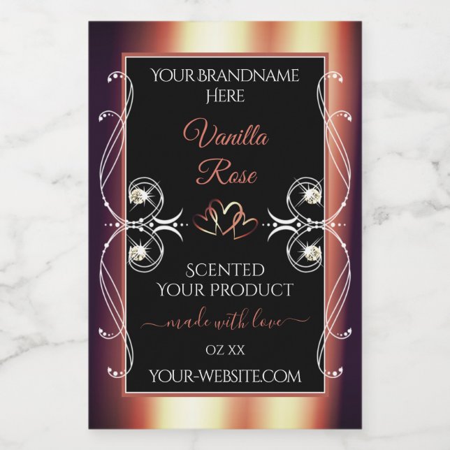 Para Comida Rótulo de produto Rosa Castanho e Preto Glamoroso (Rótulo Único)