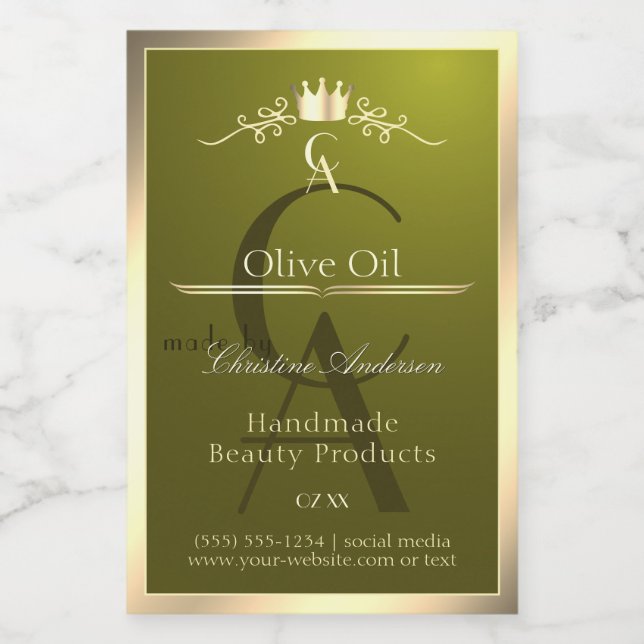 Para Comida Rótulo de produto verde-oliva com monograma de qua (Rótulo Único)