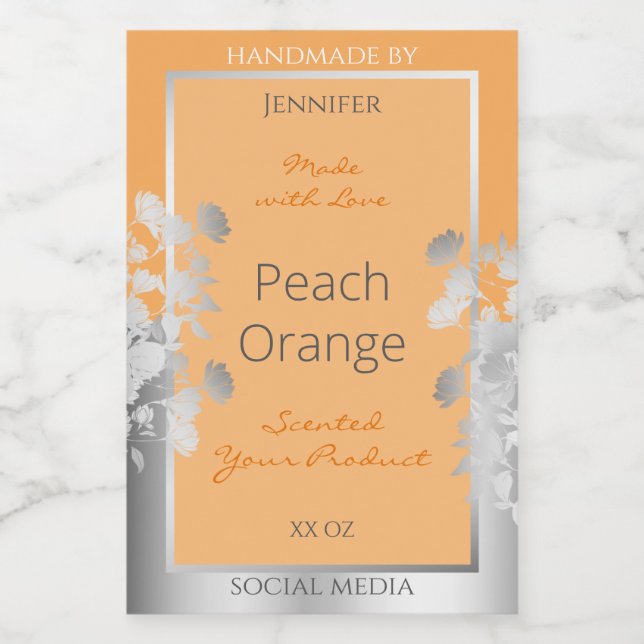 Para Comida Rótulo do Produto Floral Laranja Claro Pêssego e P (Rótulo Único)