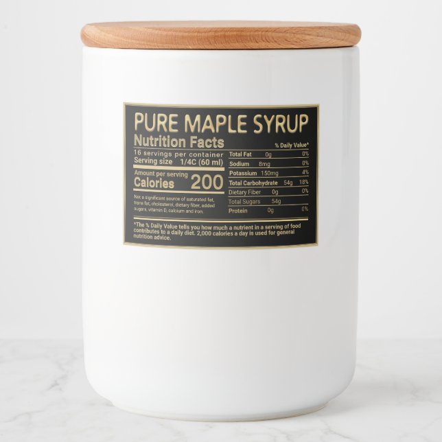 Para Comida Rótulo Dourado dos Fatos Nutricionais do Xarope de (Frente)