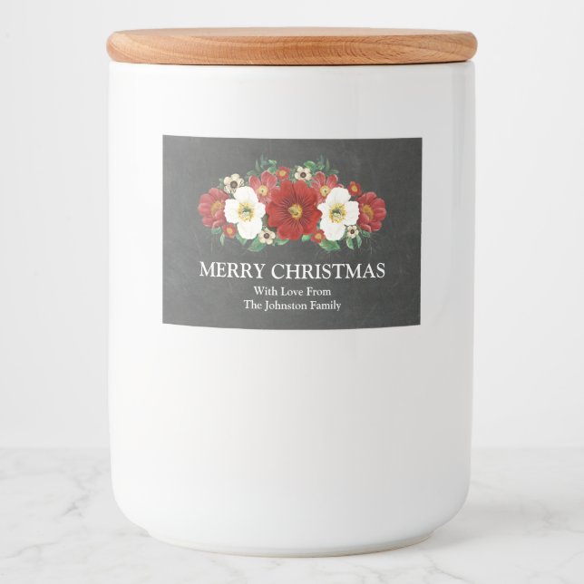 Para Comida Rótulo Personalizado de Natal Floral Vermelho do Q (Frente)